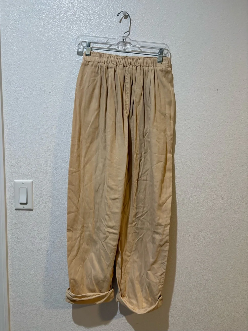 HANSEL FROM BASEL size 1 khaki cotton elastic waist wide tapered leg pants